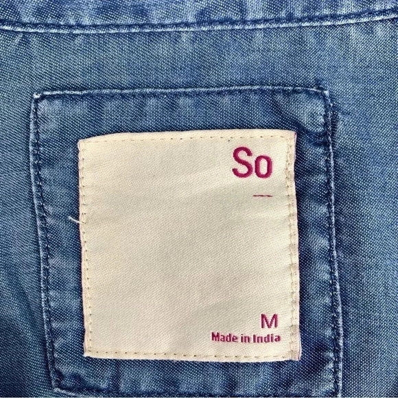 SO Women's 100% Lyocell Chambray Half Button Down Long Sleeve Top Shirt Size M - Picture 10 of 11